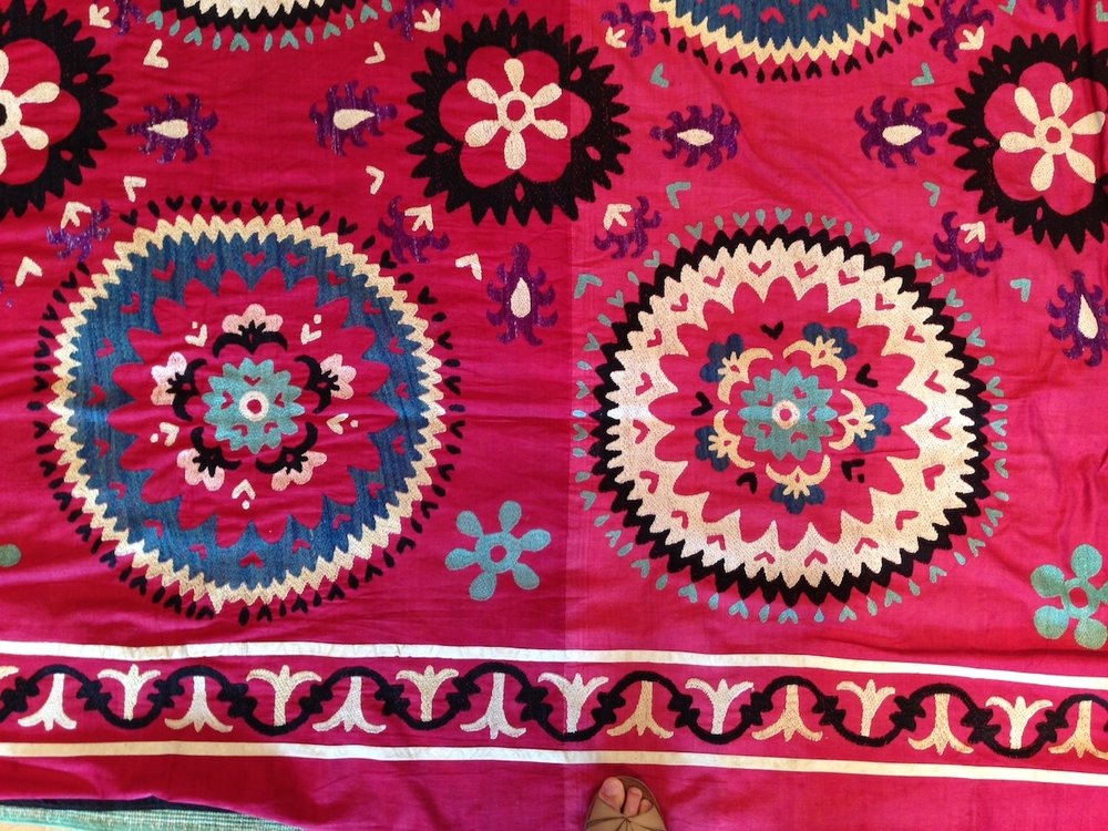 Vintage Uzbek silk and cotton suzani available at clarelouisefrost.com