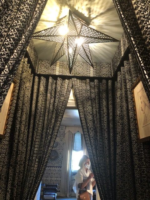 The tented entrance to the "Turkish Writer's Lair" using Clarence House fabrics by Michelle Nussbaumer.